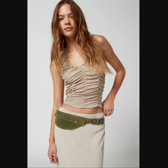 UO Gemma Olive Green Suede Utility Belt L
